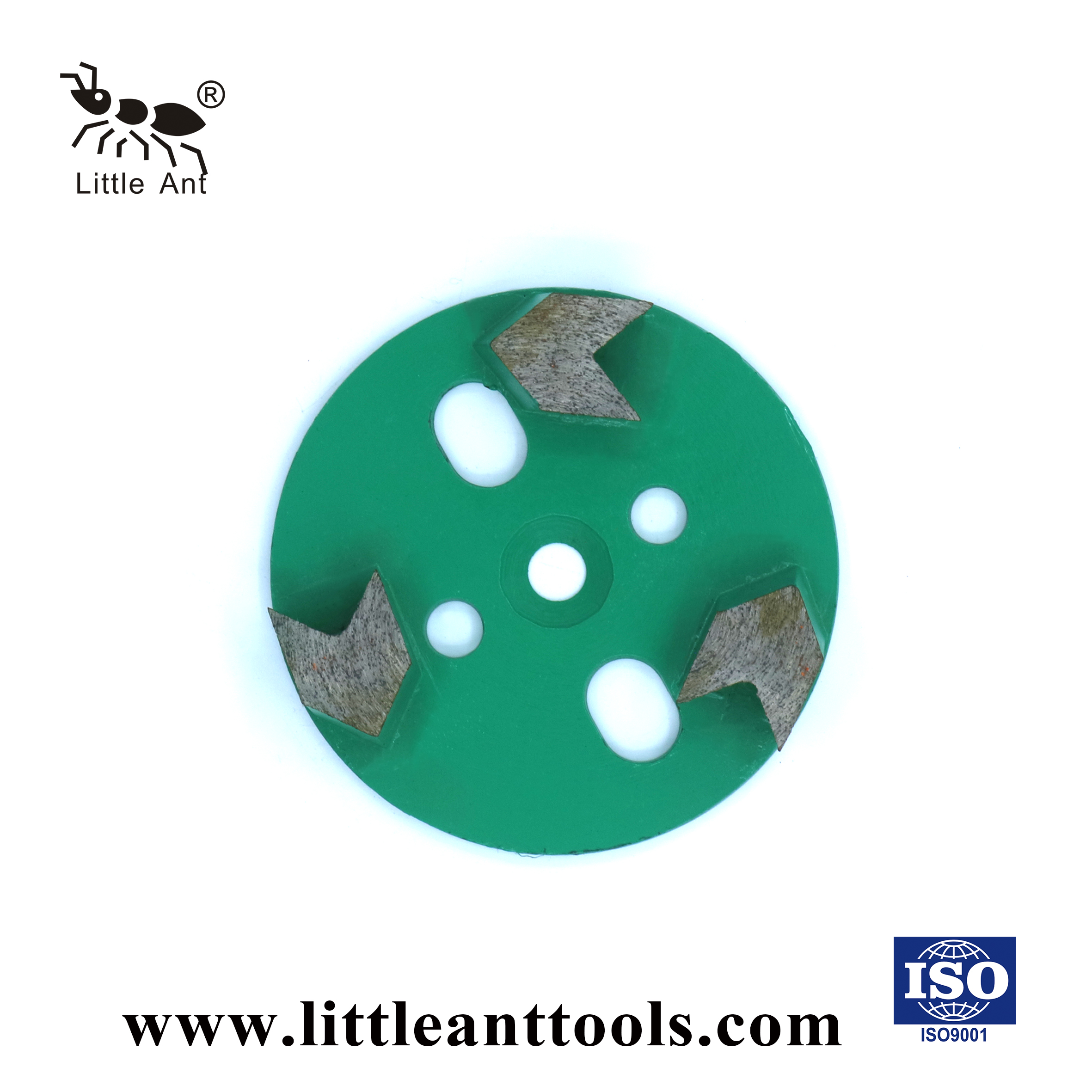 Little Ant 4 pulgadas Placa circular de molienda Herramienta de disco de metal para hormigón seco y húmedo Uso de 3 sgementos de tipo de flecha 100 mm